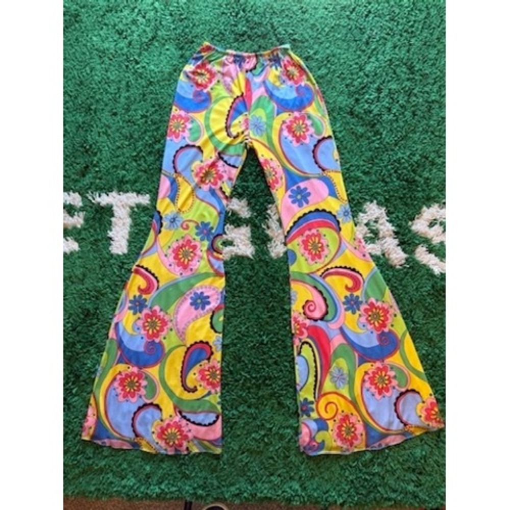 Unbranded Psychedelic Paisley Flare Pants Womens XS Multi Color Good 70s Retro